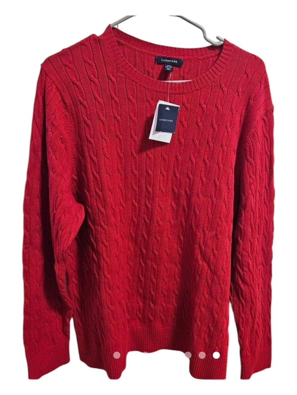 Lands' End Red Cable Crewneck Sweater 2X New.  Natural Fibers.